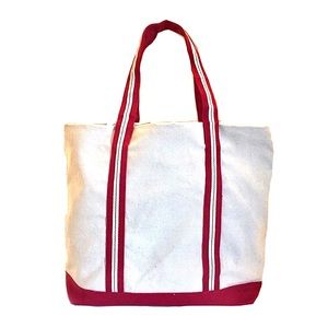 Preppy Dual Tone Canvas Tote Bag w/Sporty Stripes
